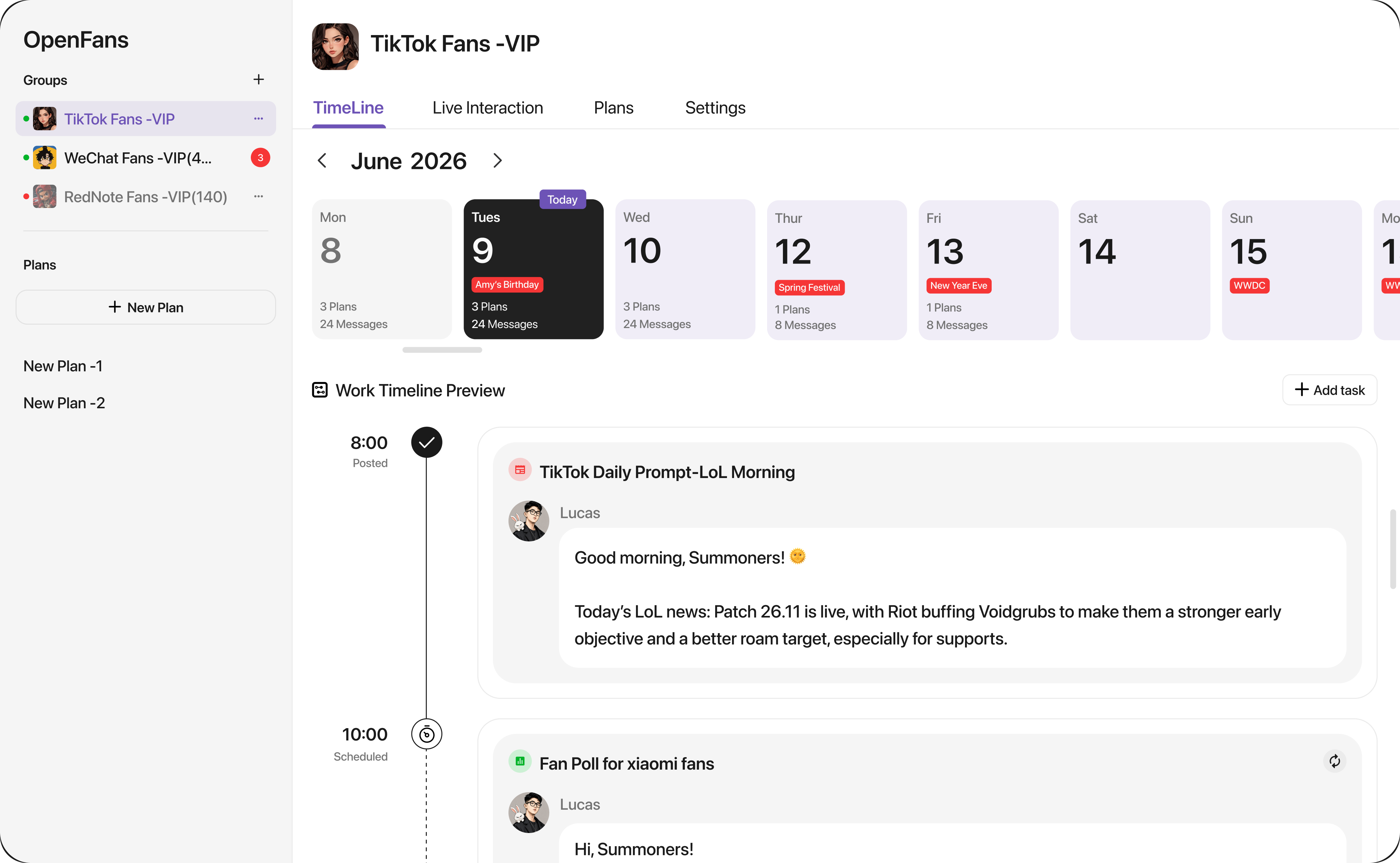 OpenFans planning dashboard
